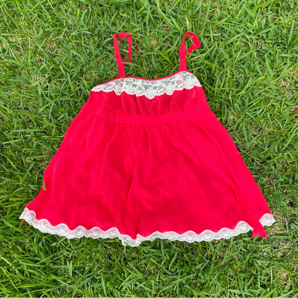 Vintage Victoria’s Secret red and white lace slip dress